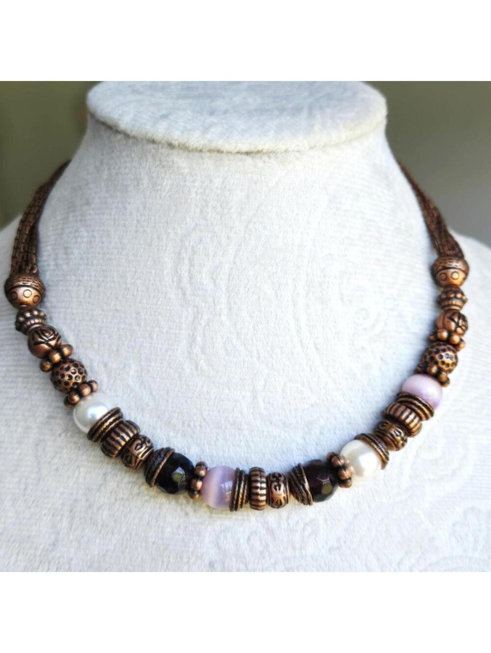 Cookie Lee Cat's Eye Beaded Copper Color Necklace NWT